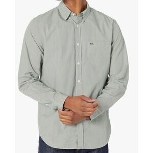 Lacoste Men's Regular Fit Long Sleeve Shirt White/Green Gingham 2XL White/Green